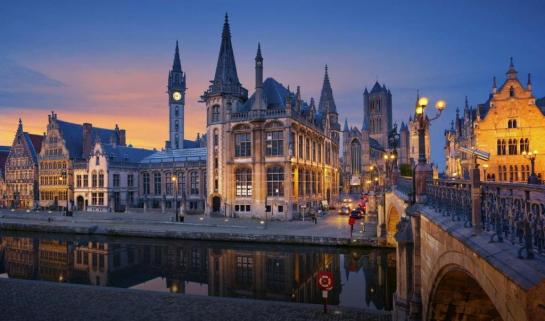 The city of Gent at sunset